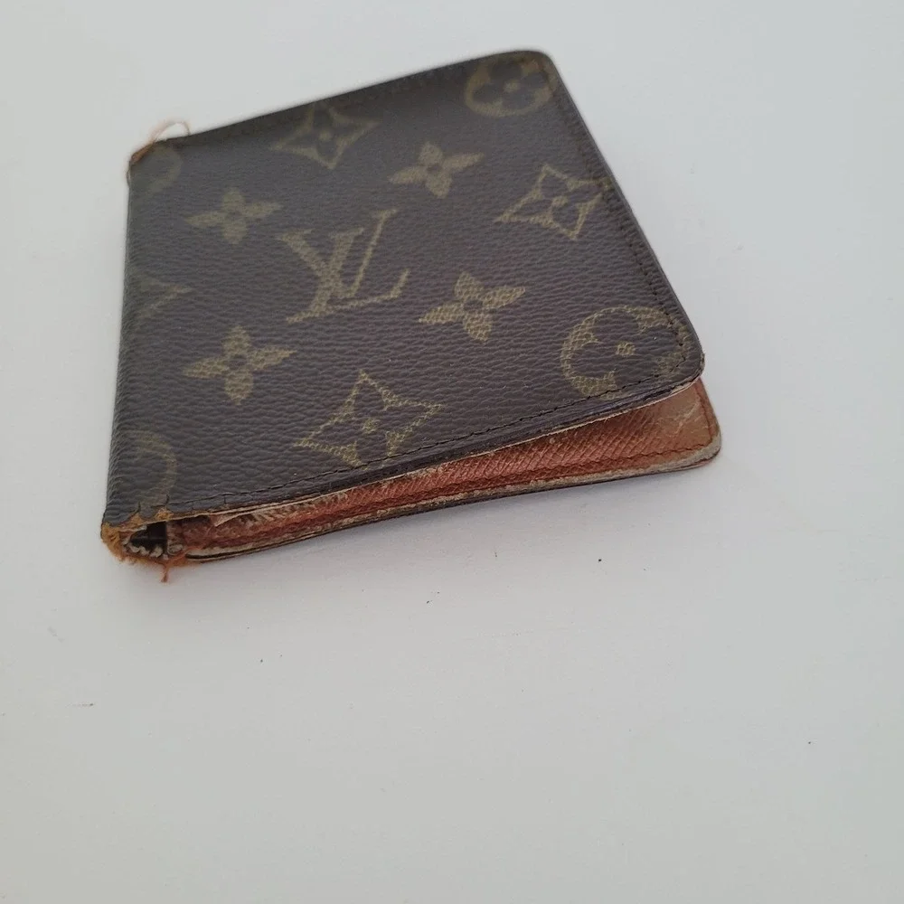 Louis Vuitton Monogram Bifold Wallet Brown Canvas ID Window France Vintage